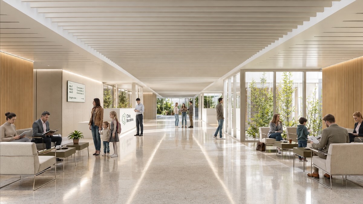 Render la propuesta de ENERO para de la ampliación de la sede Villarroel del Hospital Clínic. Imagen de ENERO Arquitectura. Render la propuesta de ENERO para de la ampliación de la sede Villarroel del Hospital Clínic.